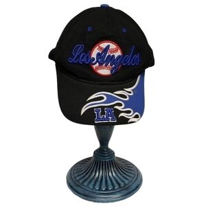 Sams Cap Baseball Hat Los Angeles Embroidered Black‎ Blue Baseball Flame